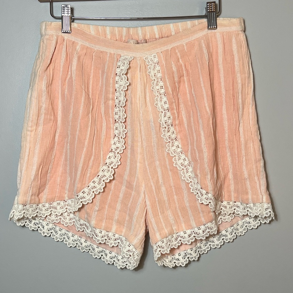 Louise Mischa Texoma Powder Pink Lace Trim Striped Shorts